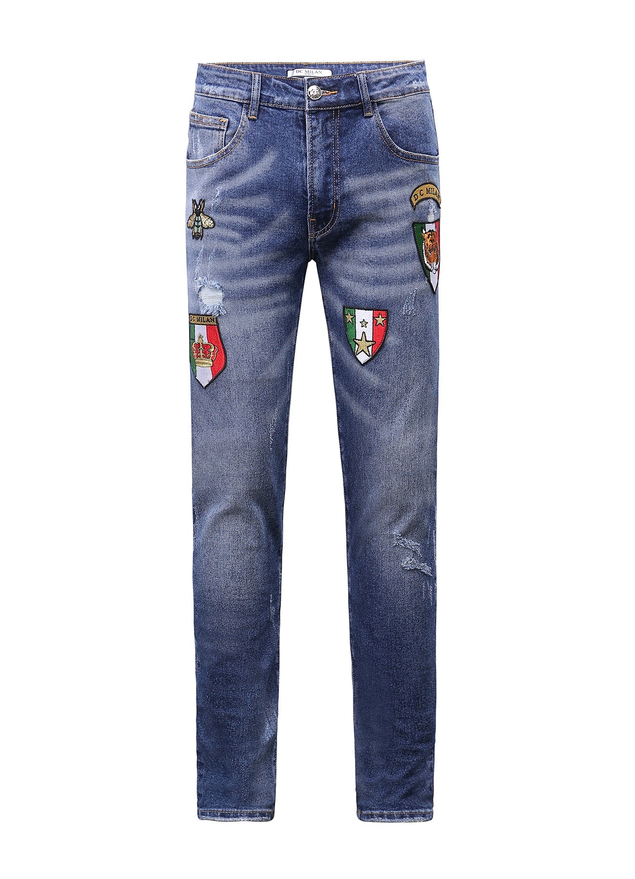 Lucchi Italy Medium Blue Slim-Fit Jeans With 4 Logos