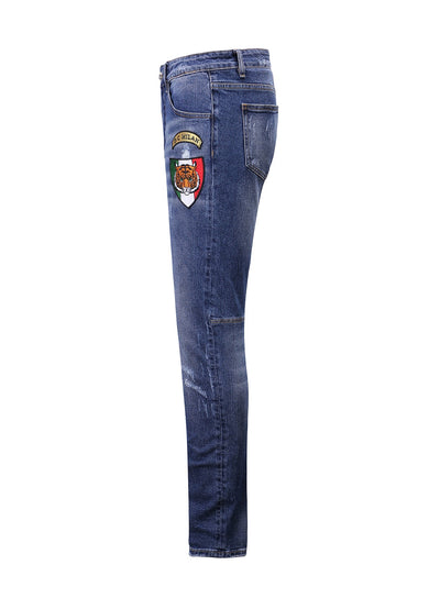Lucchi Italy Medium Blue Slim-Fit Jeans With 4 Logos