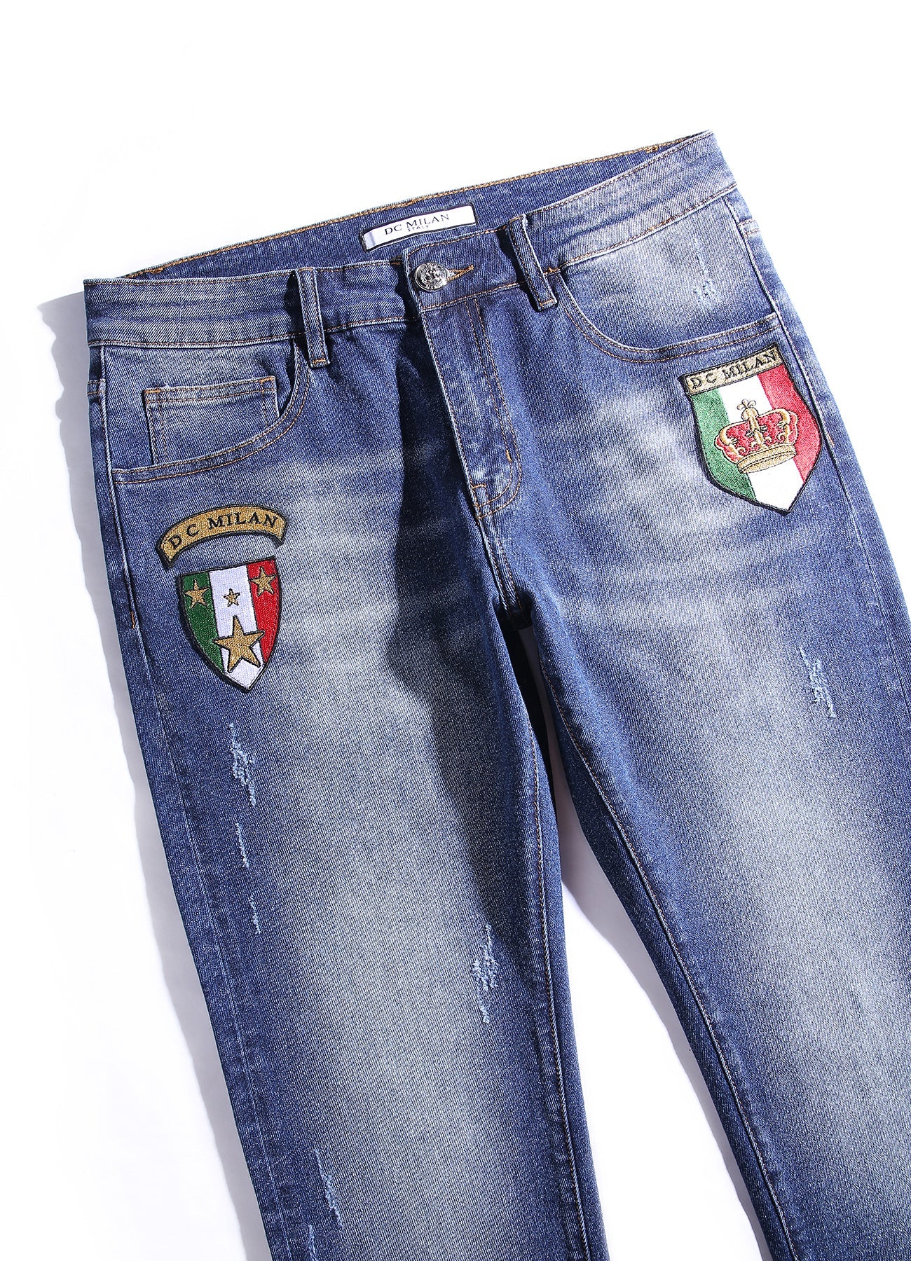 Lucchi Italy Medium Blue Slim-Fit Jeans With 2 Logos