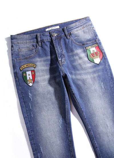 Lucchi Italy Medium Blue Slim-Fit Jeans With 2 Logos