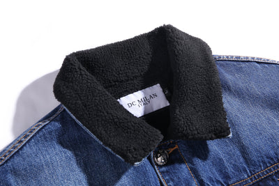 Lucchi Italy Embroidered Dark Blue Denim Jacket With Faux Fur