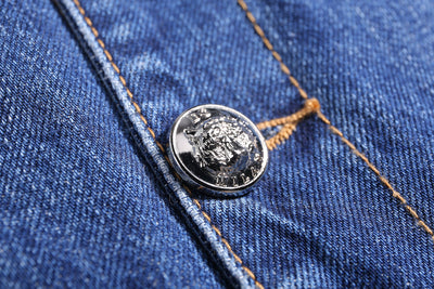 Lucchi Italy Embroidered Dark Blue Denim Jacket With Faux Fur