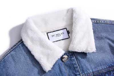 Lucchi Italy Embroidered Blue Denim Jacket With Faux Fur