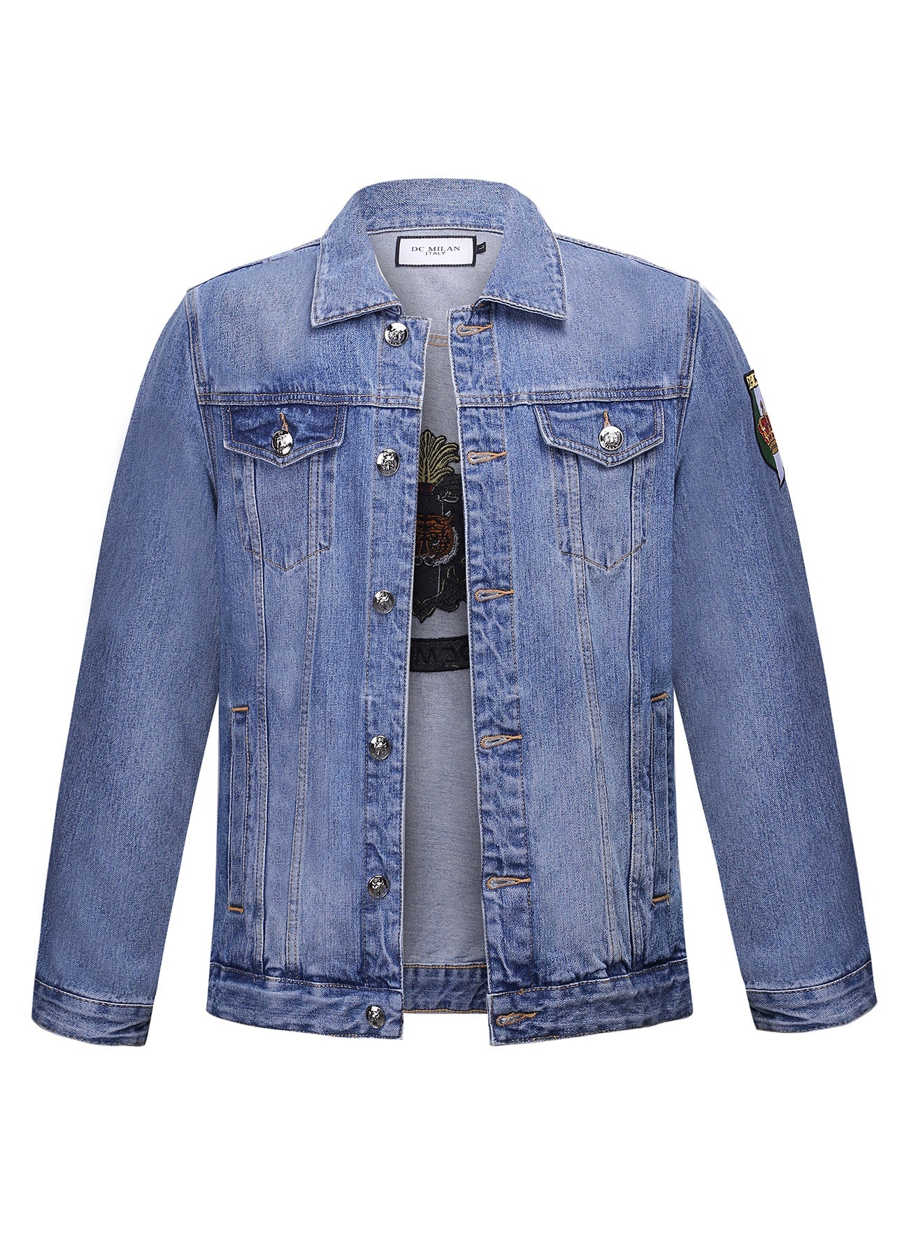 Lucchi Italy Embroidered Medium Blue Classic Denim Jacket