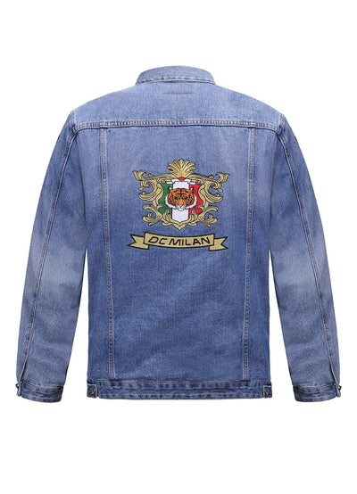 Lucchi Italy Embroidered Medium Blue Classic Denim Jacket