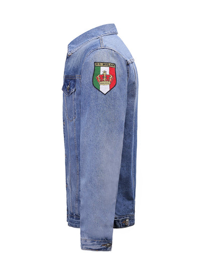 Lucchi Italy Embroidered Medium Blue Classic Denim Jacket