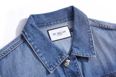 Lucchi Italy Embroidered Medium Blue Classic Denim Jacket