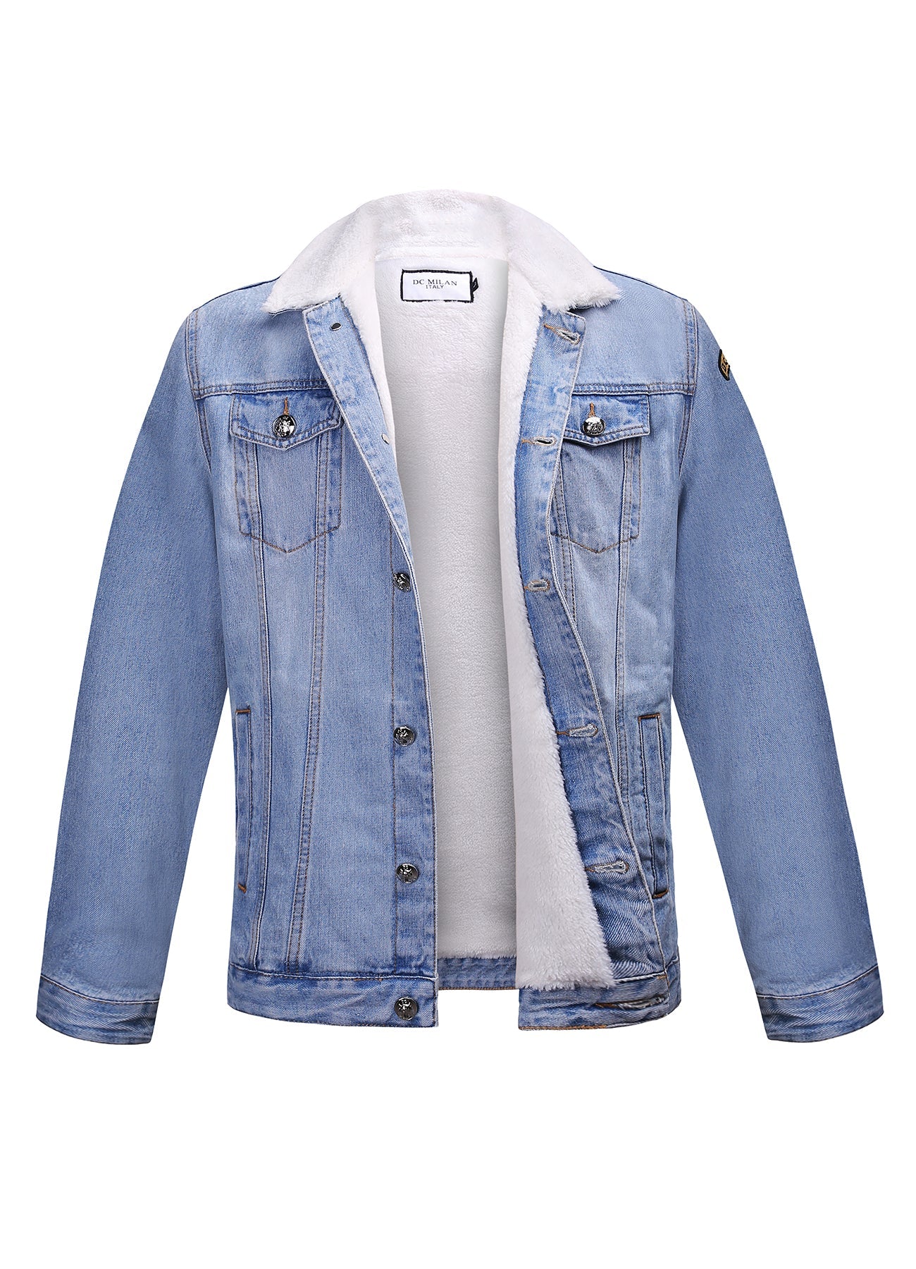 Lucchi Italy Embroidered Light Blue Denim Jacket With Faux Fur