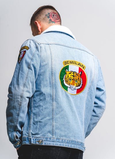 Lucchi Italy Embroidered Light Blue Denim Jacket With Faux Fur