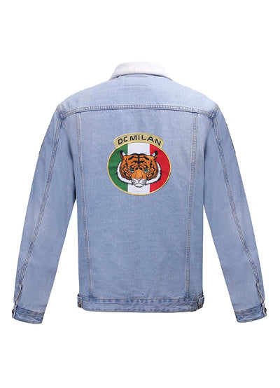 Lucchi Italy Embroidered Light Blue Denim Jacket With Faux Fur