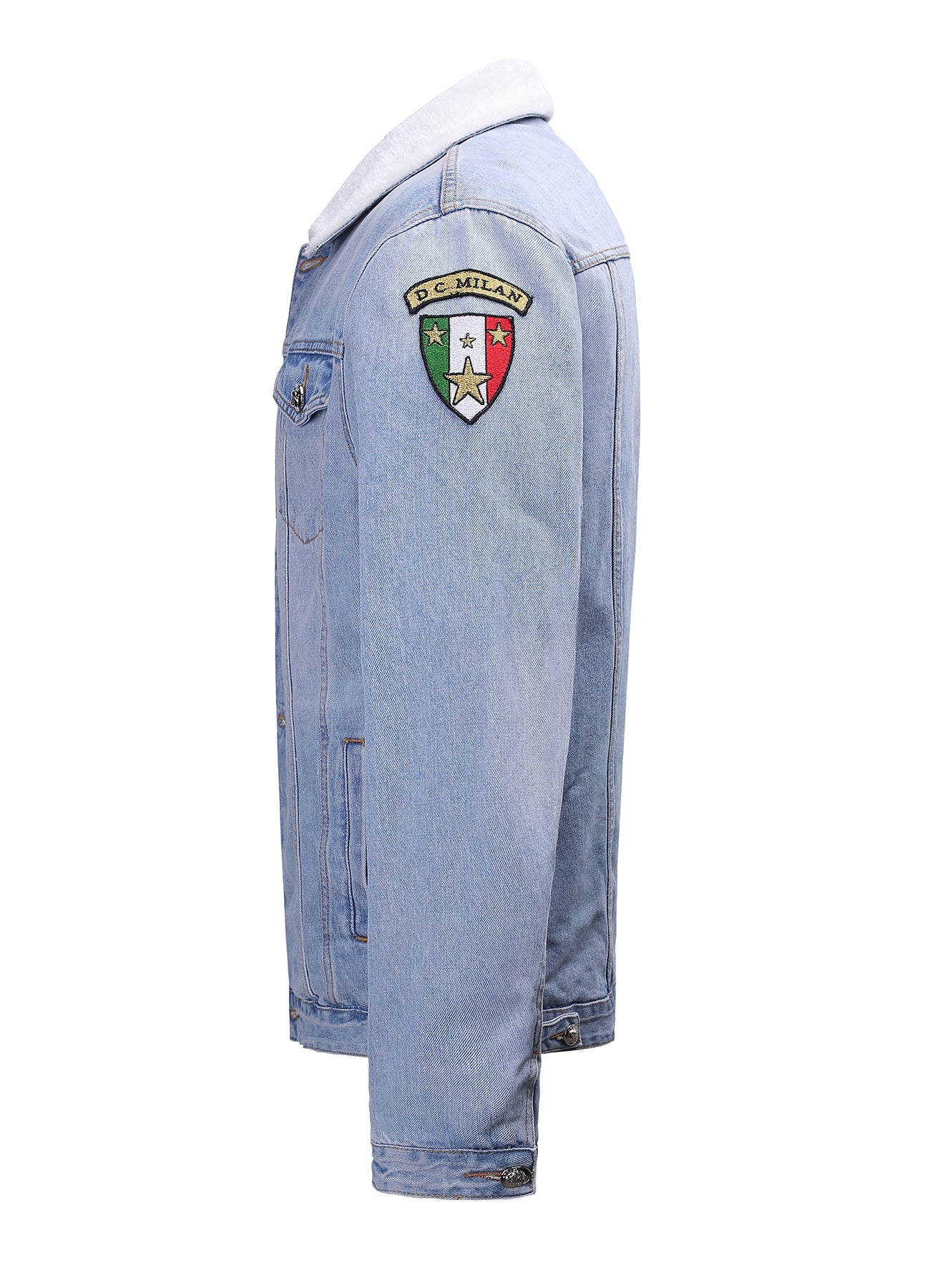 Lucchi Italy Embroidered Light Blue Denim Jacket With Faux Fur