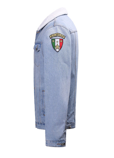 Lucchi Italy Embroidered Light Blue Denim Jacket With Faux Fur