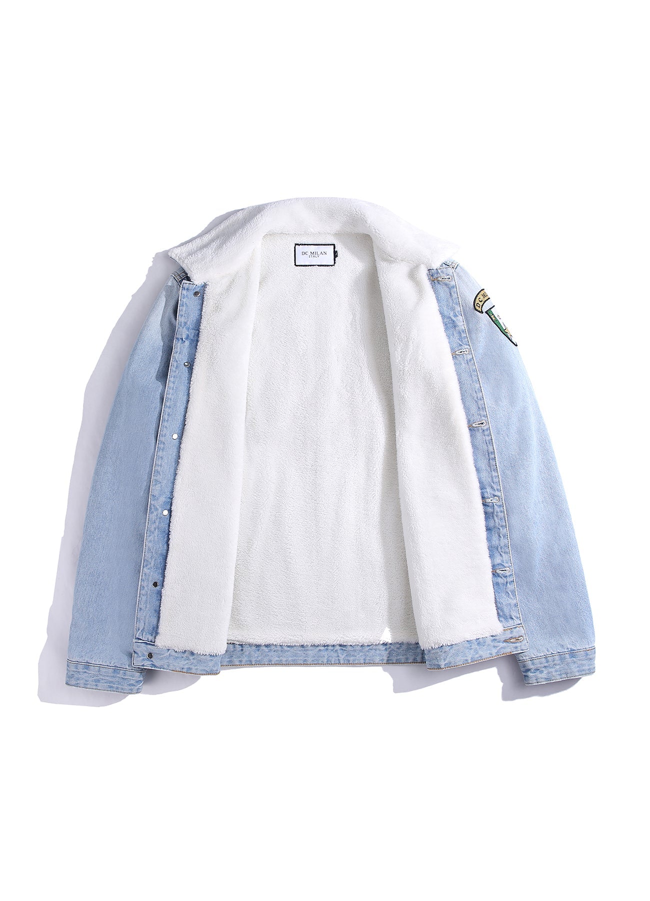 Lucchi Italy Embroidered Light Blue Denim Jacket With Faux Fur