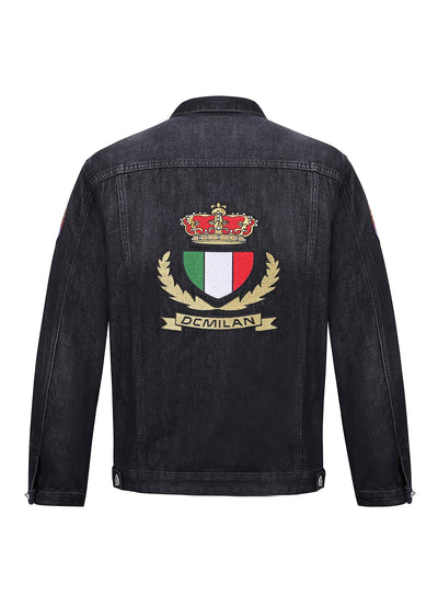 Lucchi Italy Embroidered Black Denim Jacket Classic