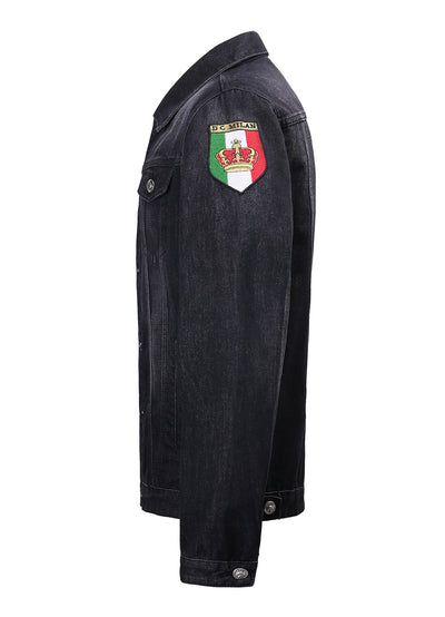 Lucchi Italy Embroidered Black Denim Jacket Classic