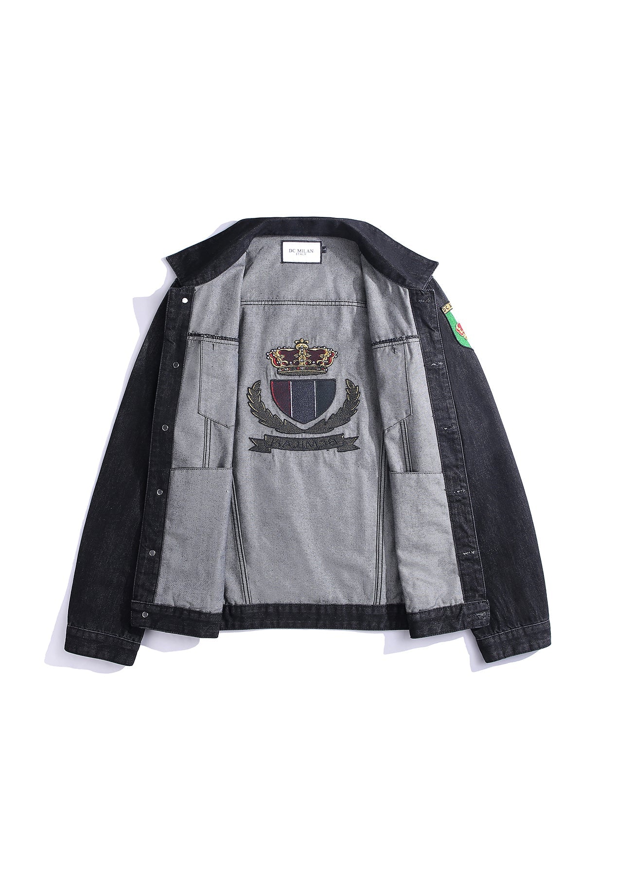 Lucchi Italy Embroidered Black Denim Jacket Classic