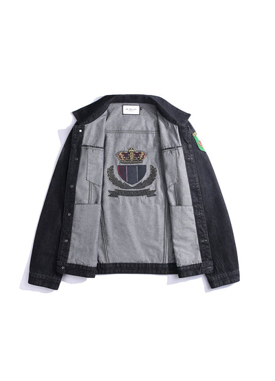 Lucchi Italy Embroidered Black Denim Jacket Classic