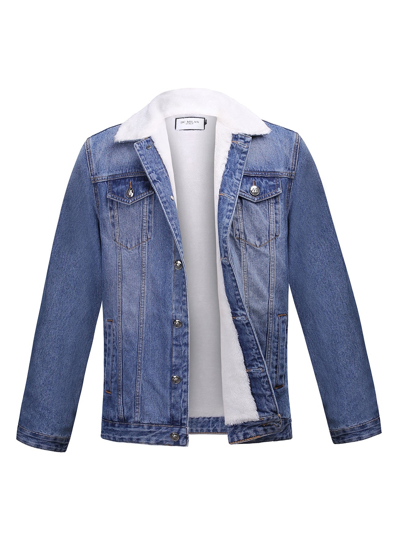 Lucchi Italy Embroidered Light Blue Denim Jacket With Faux Fur