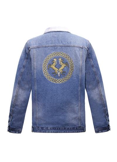 Lucchi Italy Embroidered Light Blue Denim Jacket With Faux Fur