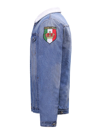 Lucchi Italy Embroidered Light Blue Denim Jacket With Faux Fur
