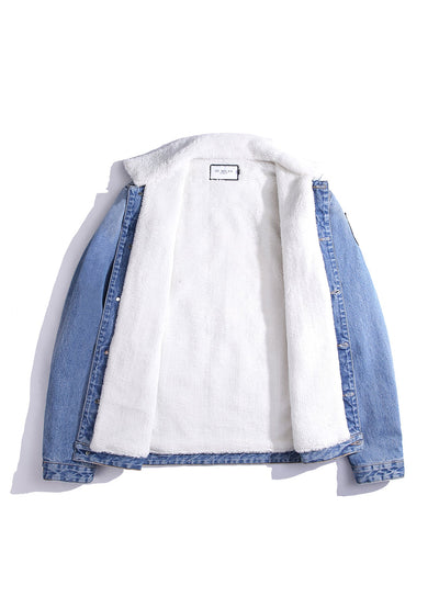 Lucchi Italy Embroidered Light Blue Denim Jacket With Faux Fur