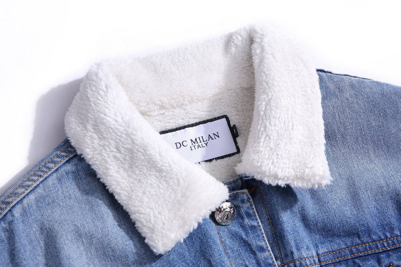 Lucchi Italy Embroidered Light Blue Denim Jacket With Faux Fur