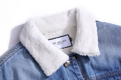 Lucchi Italy Embroidered Light Blue Denim Jacket With Faux Fur