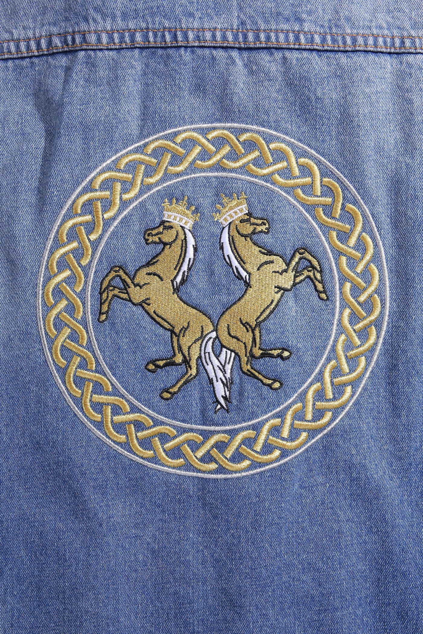 Lucchi Italy Embroidered Light Blue Denim Jacket With Faux Fur