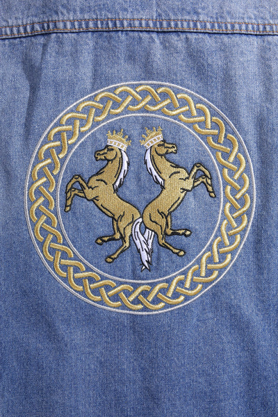 Lucchi Italy Embroidered Light Blue Denim Jacket With Faux Fur
