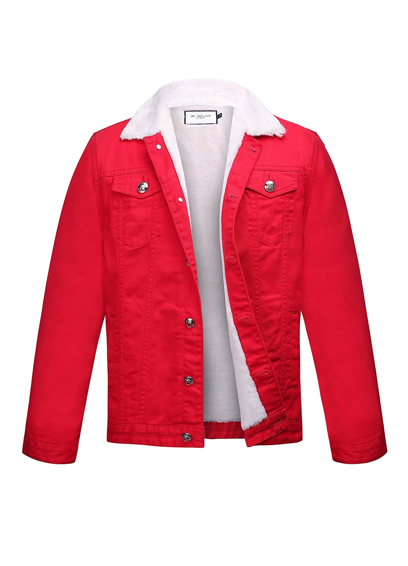 Lucchi Italy Embroidered Red Denim Jacket With Faux Fur