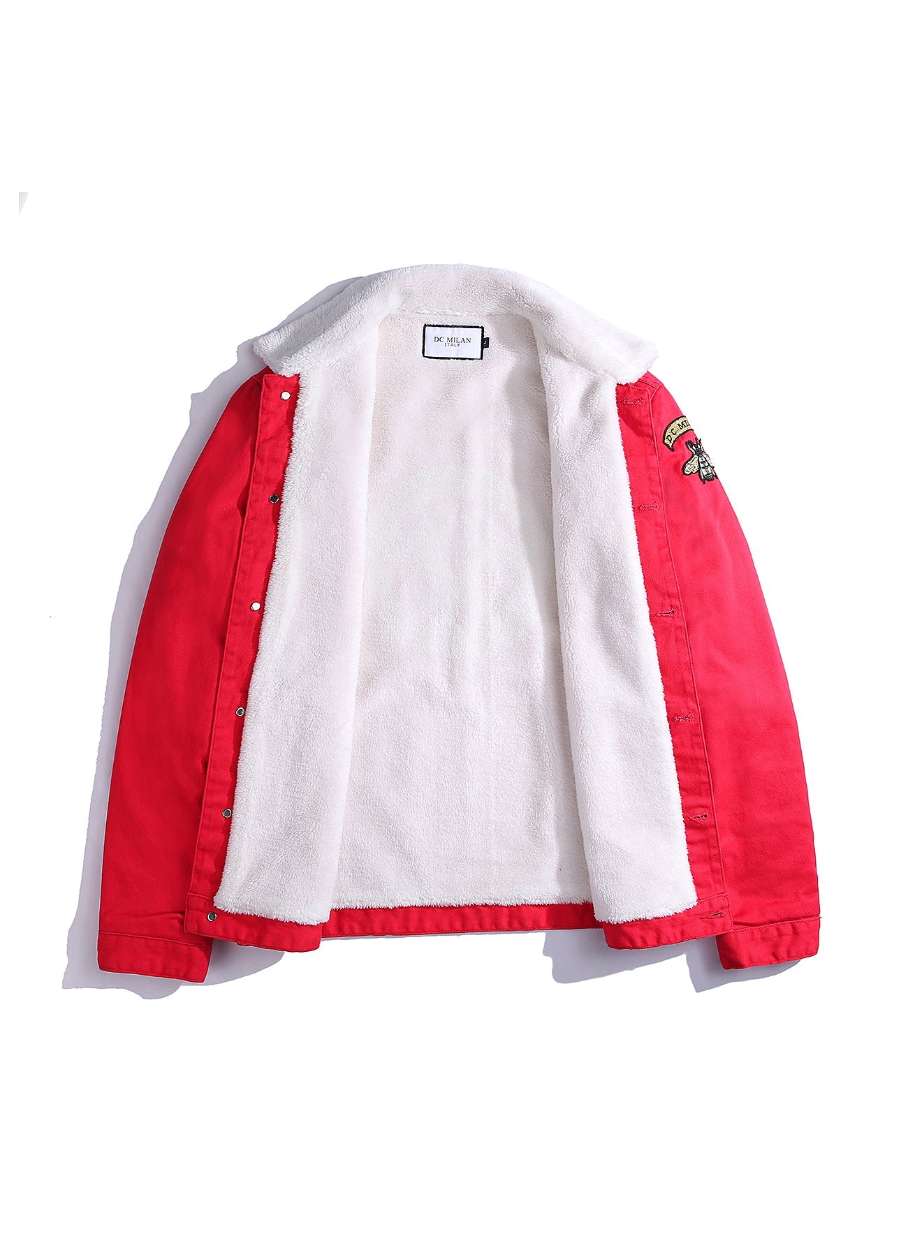 Lucchi Italy Embroidered Red Denim Jacket With Faux Fur