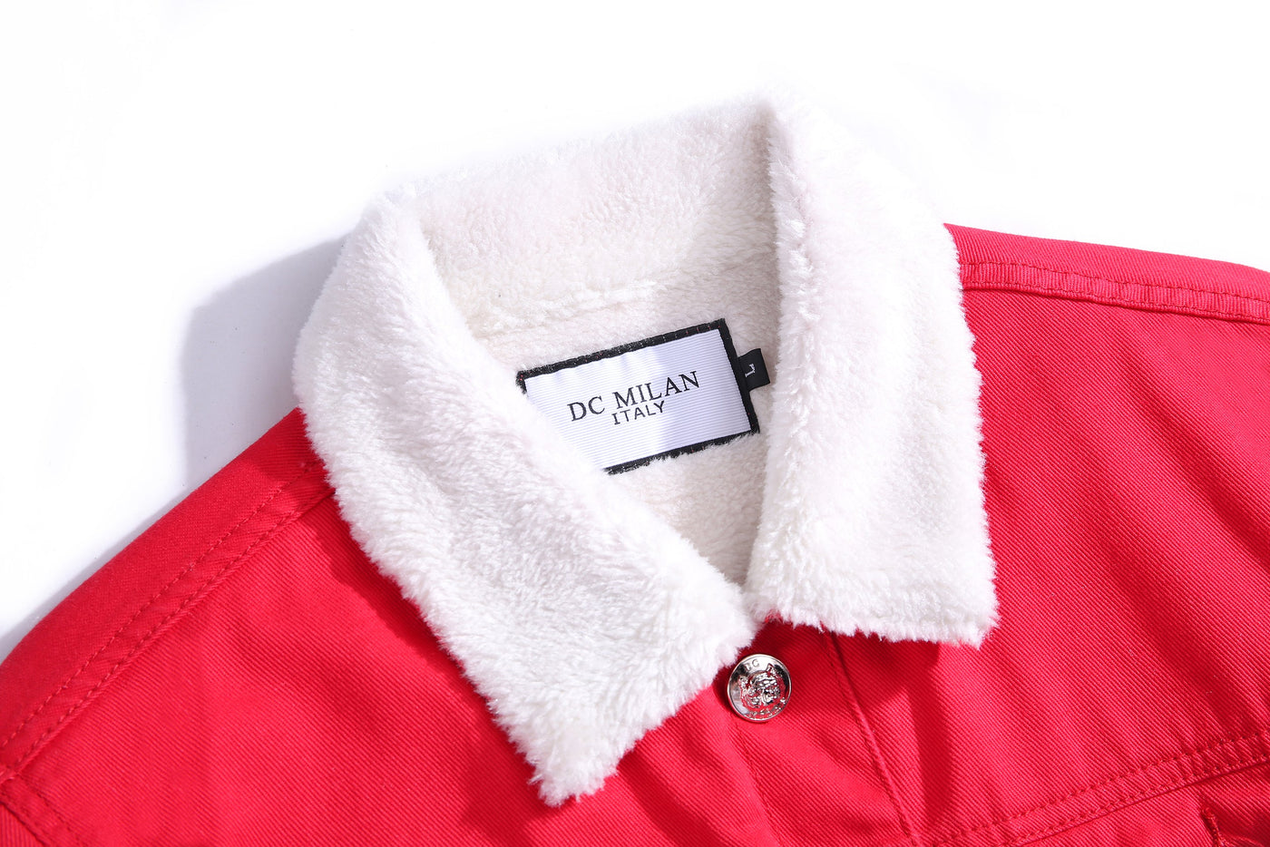 Lucchi Italy Embroidered Red Denim Jacket With Faux Fur