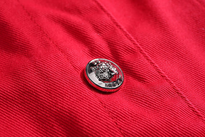 Lucchi Italy Embroidered Red Denim Jacket With Faux Fur