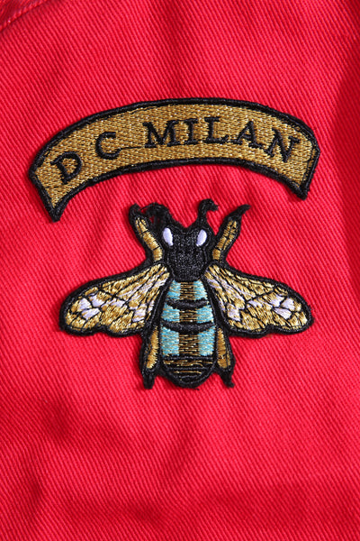 Lucchi Italy Embroidered Red Denim Jacket With Faux Fur