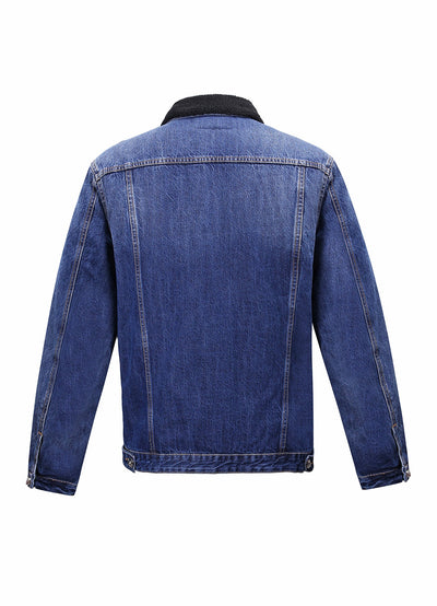Lucchi Italy Embroidered Dark Blue Denim Jacket With Faux Fur