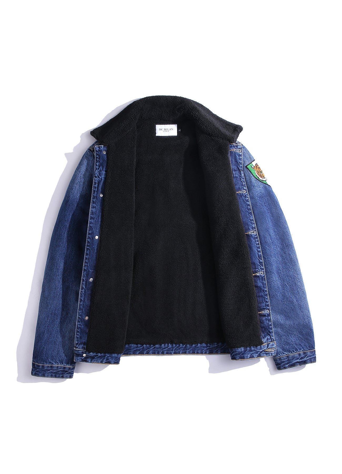 Lucchi Italy Embroidered Dark Blue Denim Jacket With Faux Fur