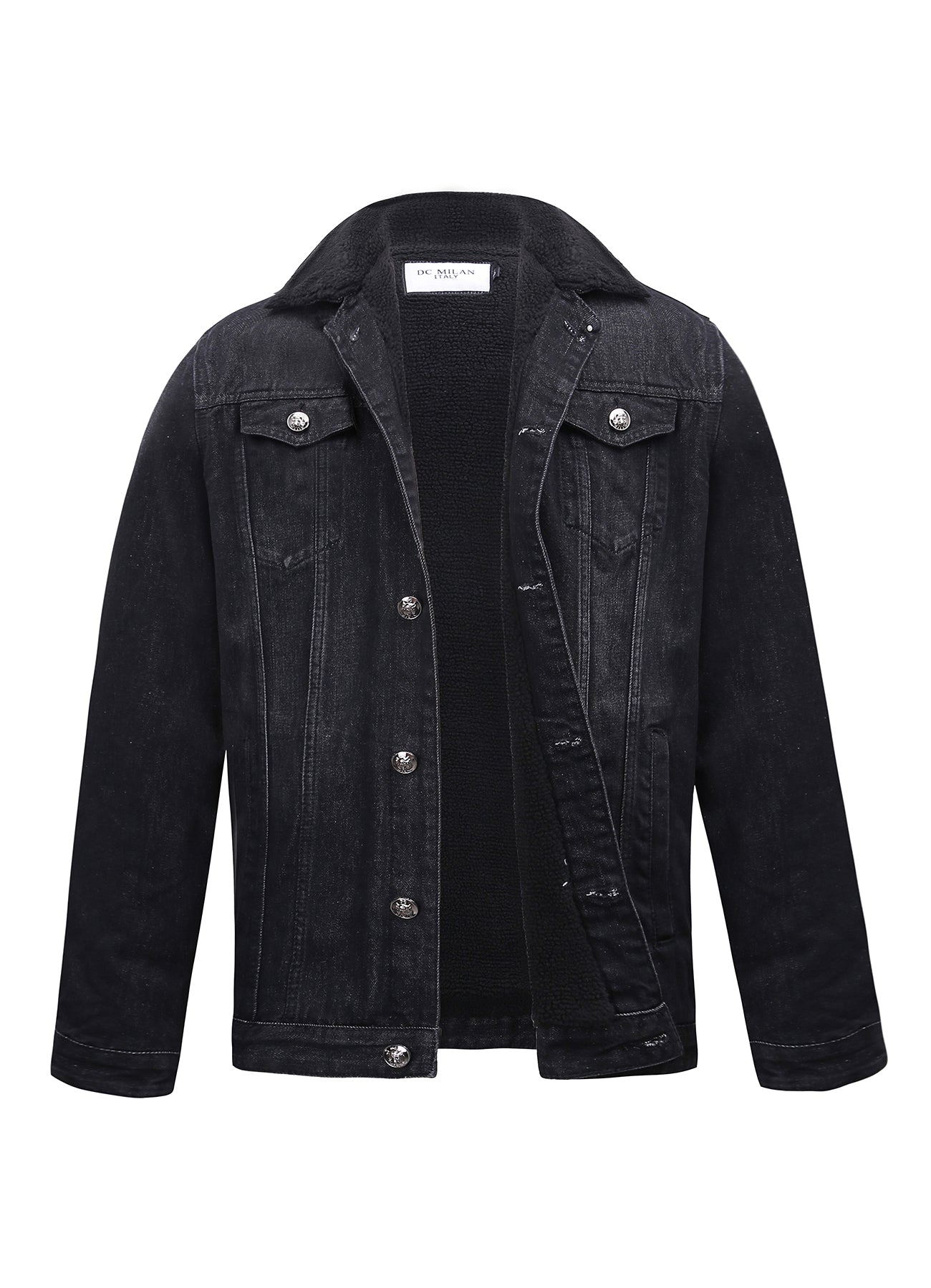 Lucchi Italy Embroidered Black Denim Jacket With Faux Fur