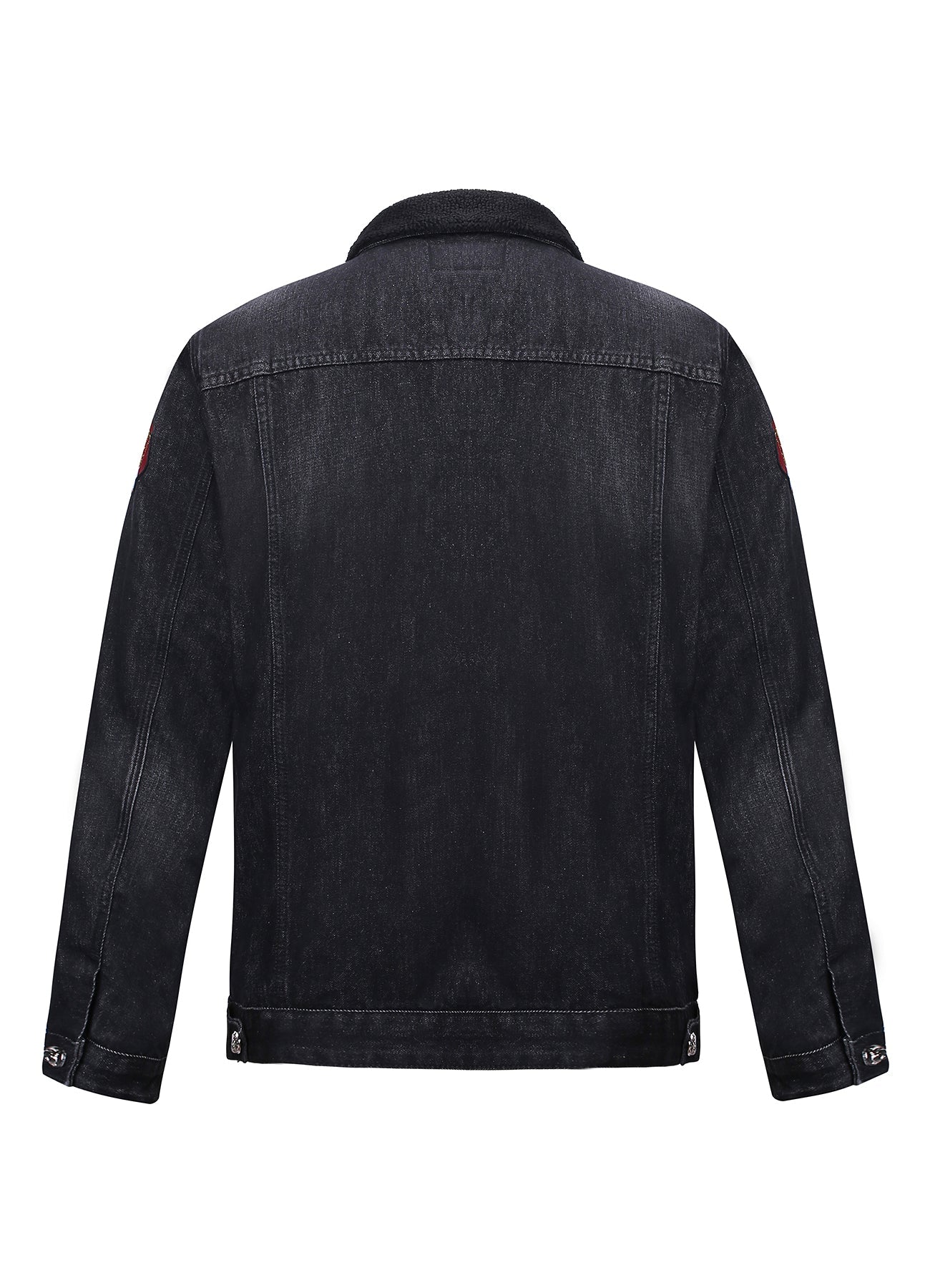 Lucchi Italy Embroidered Black Denim Jacket With Faux Fur