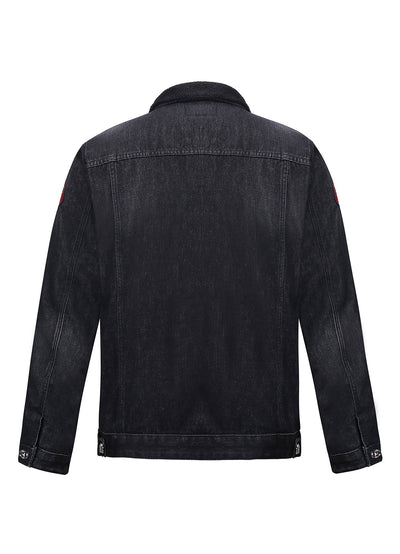 Lucchi Italy Embroidered Black Denim Jacket With Faux Fur
