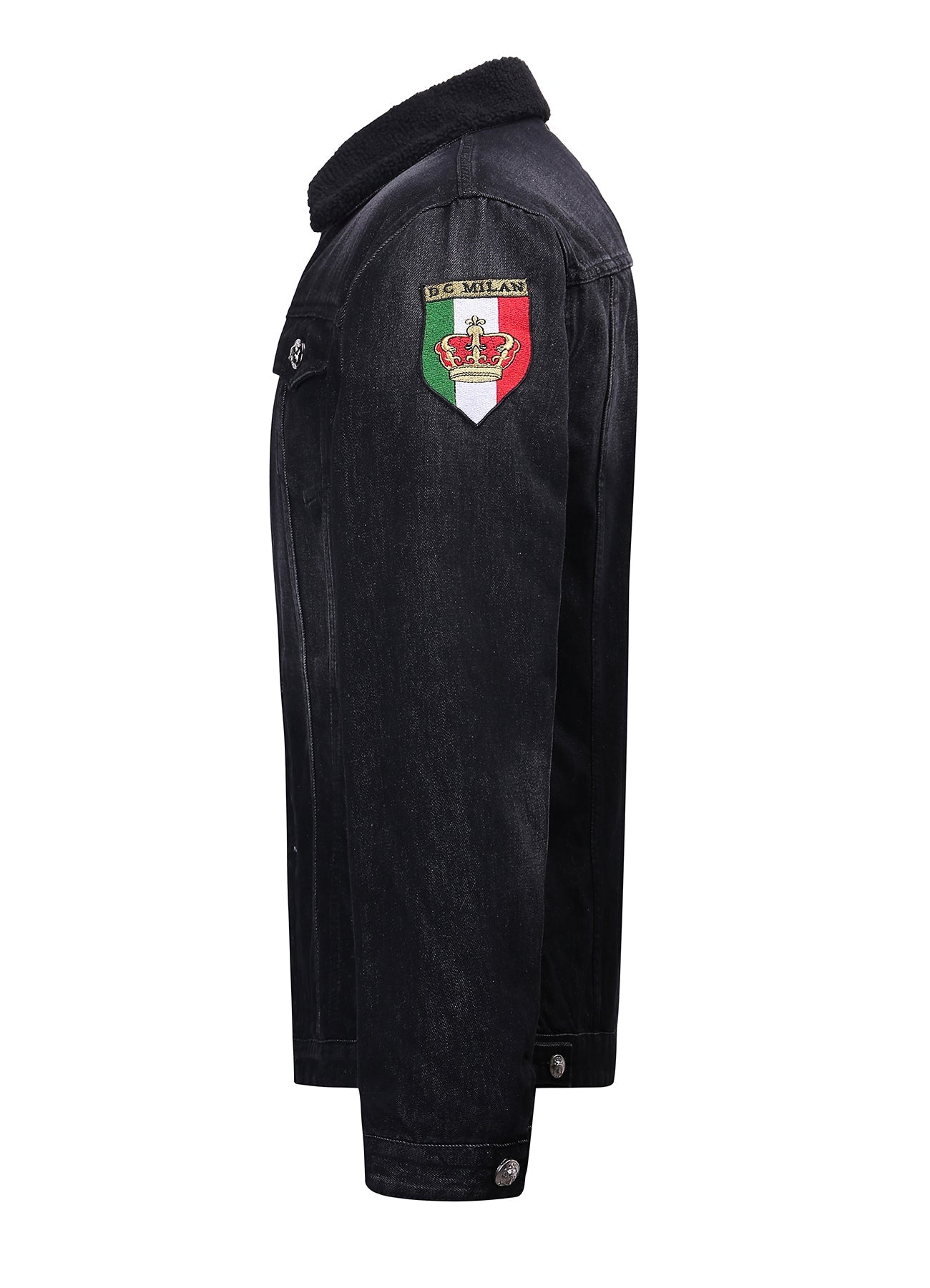 Lucchi Italy Embroidered Black Denim Jacket With Faux Fur