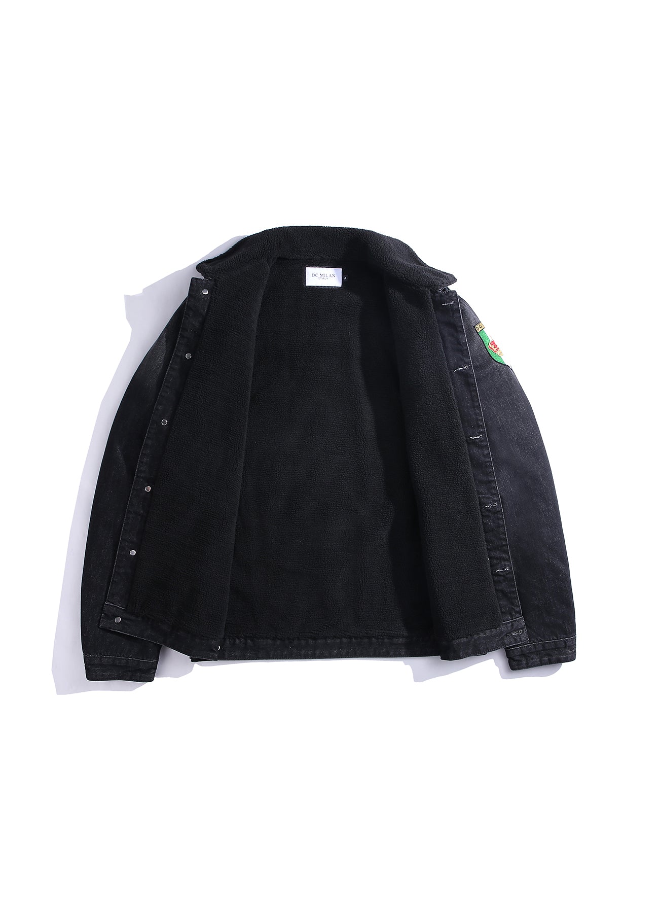 Lucchi Italy Embroidered Black Denim Jacket With Faux Fur
