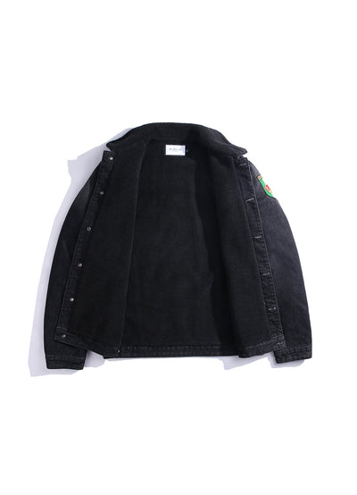 Lucchi Italy Embroidered Black Denim Jacket With Faux Fur
