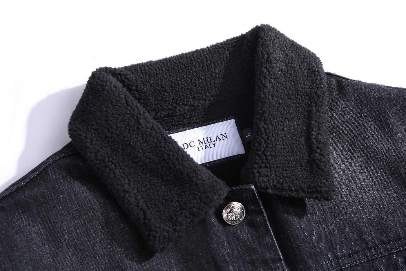 Lucchi Italy Embroidered Black Denim Jacket With Faux Fur