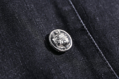 Lucchi Italy Embroidered Black Denim Jacket With Faux Fur