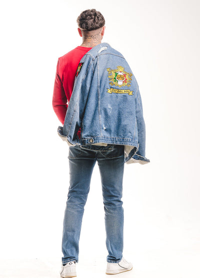 Lucchi Italy Embroidered Light Blue Denim Jacket With Faux Fur