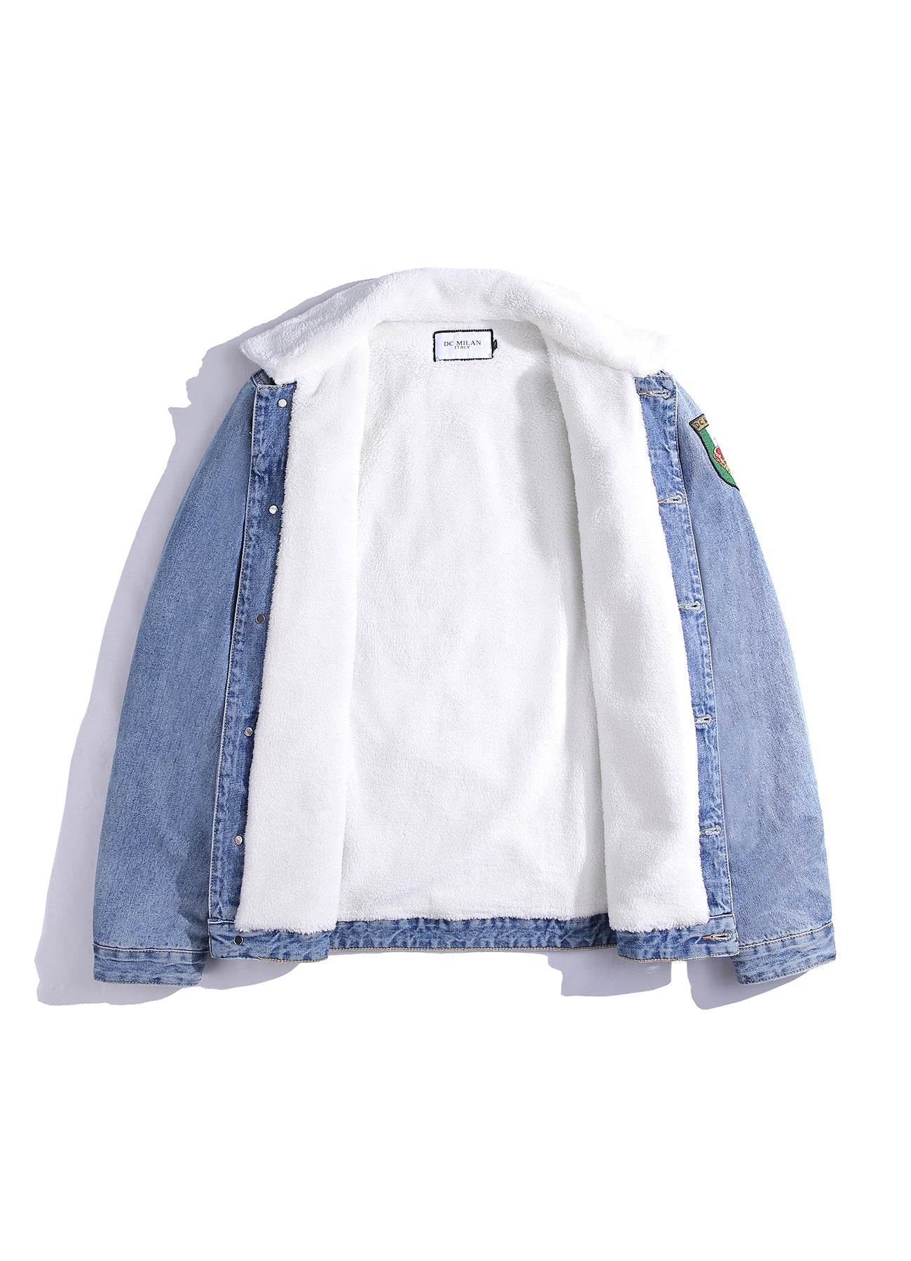 Lucchi Italy Embroidered Light Blue Denim Jacket With Faux Fur