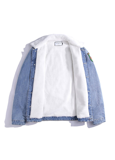 Lucchi Italy Embroidered Light Blue Denim Jacket With Faux Fur