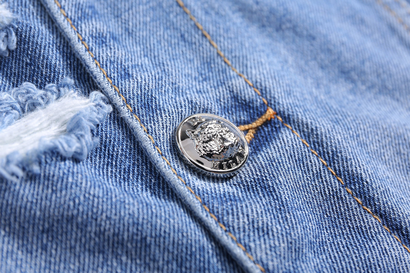 Lucchi Italy Embroidered Light Blue Denim Jacket With Faux Fur