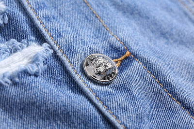 Lucchi Italy Embroidered Light Blue Denim Jacket With Faux Fur