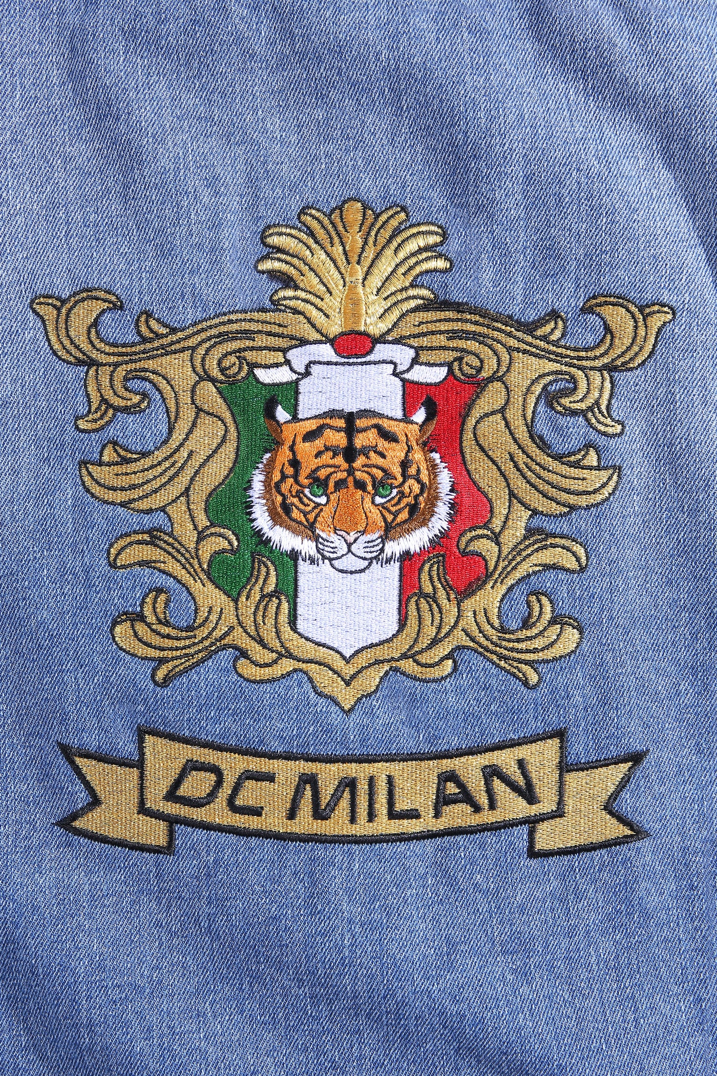 Lucchi Italy Embroidered Light Blue Denim Jacket With Faux Fur